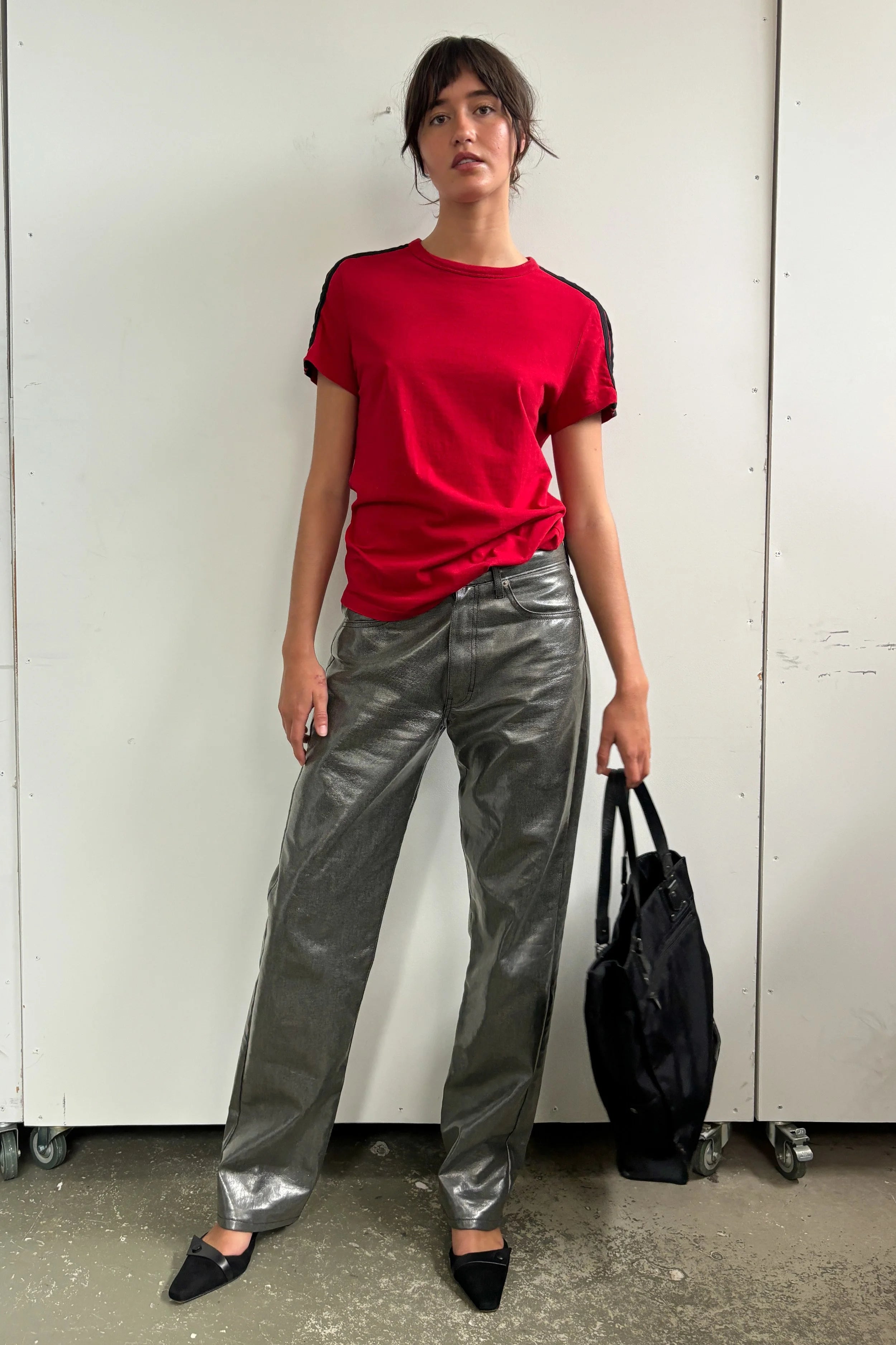 90'S CALVIN KLEIN SILVER COATED JEANS