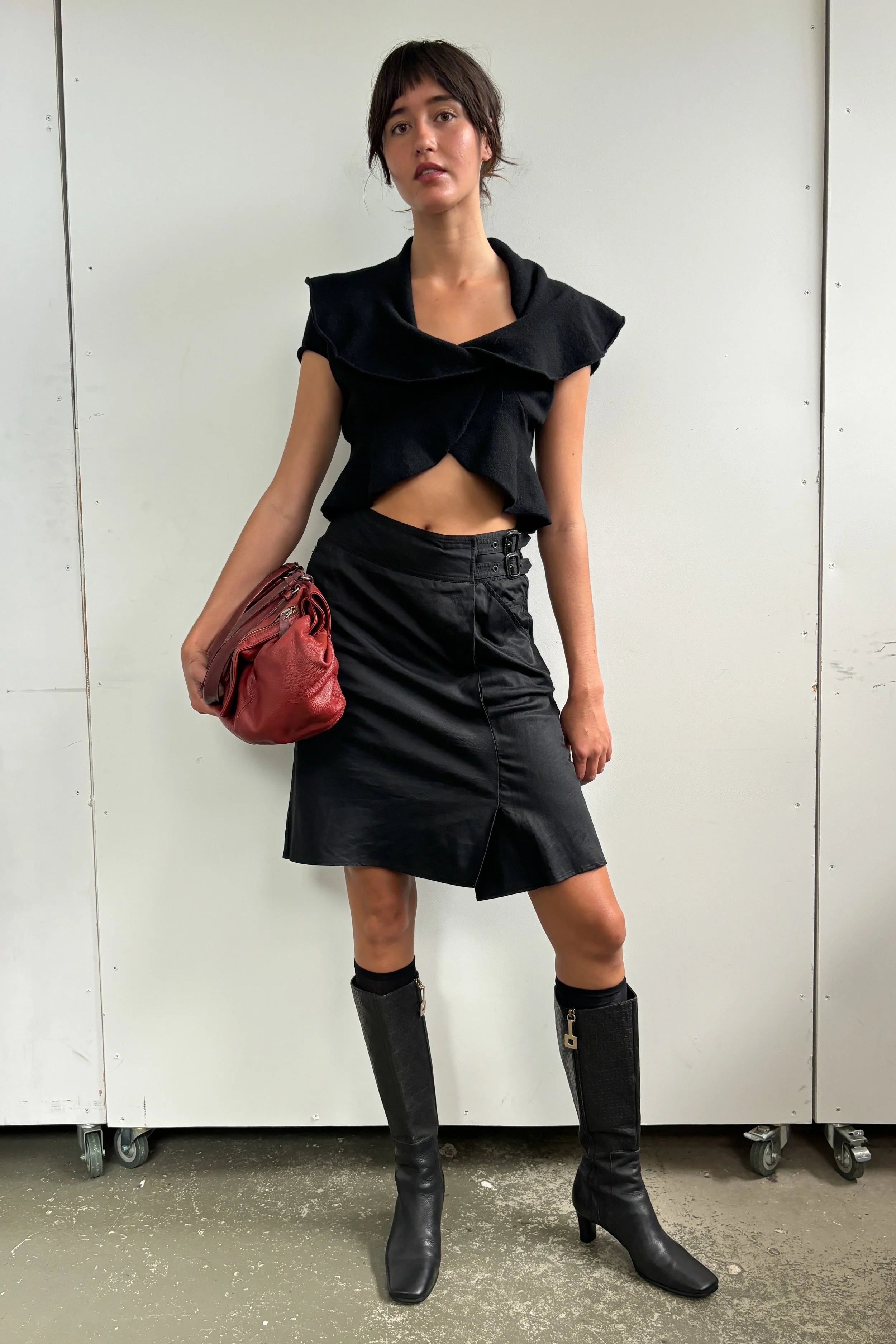 COSTUME NATIONAL WAXED COTTON BELTED SKIRT