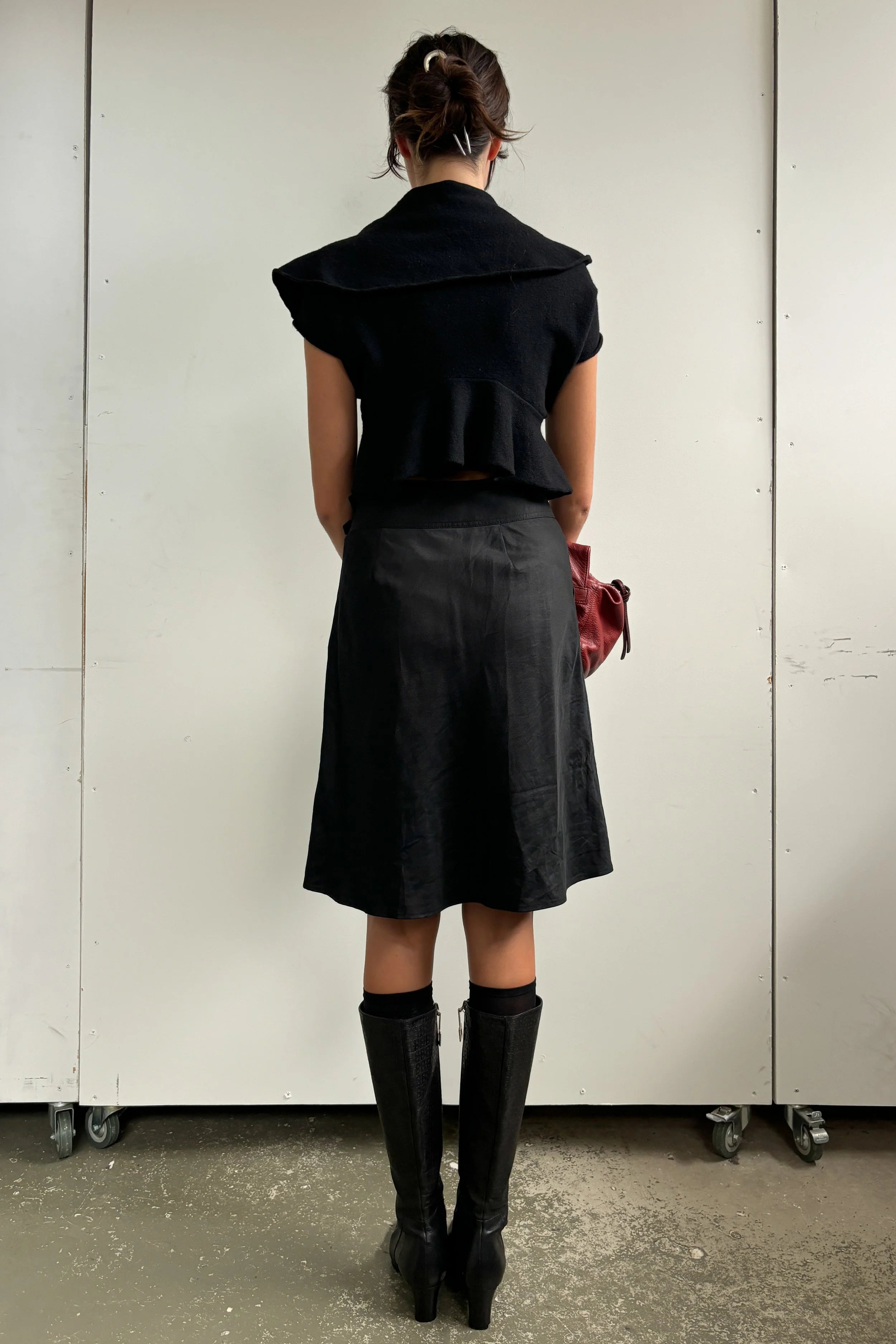 COSTUME NATIONAL WAXED COTTON BELTED SKIRT