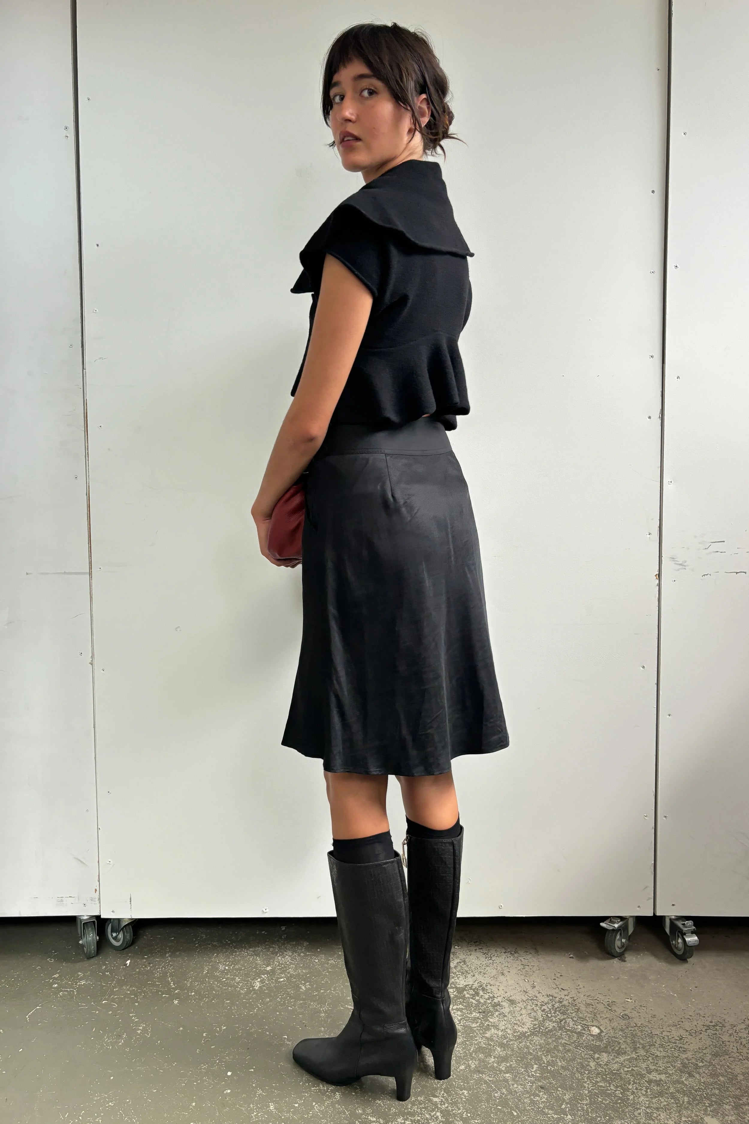 COSTUME NATIONAL WAXED COTTON BELTED SKIRT