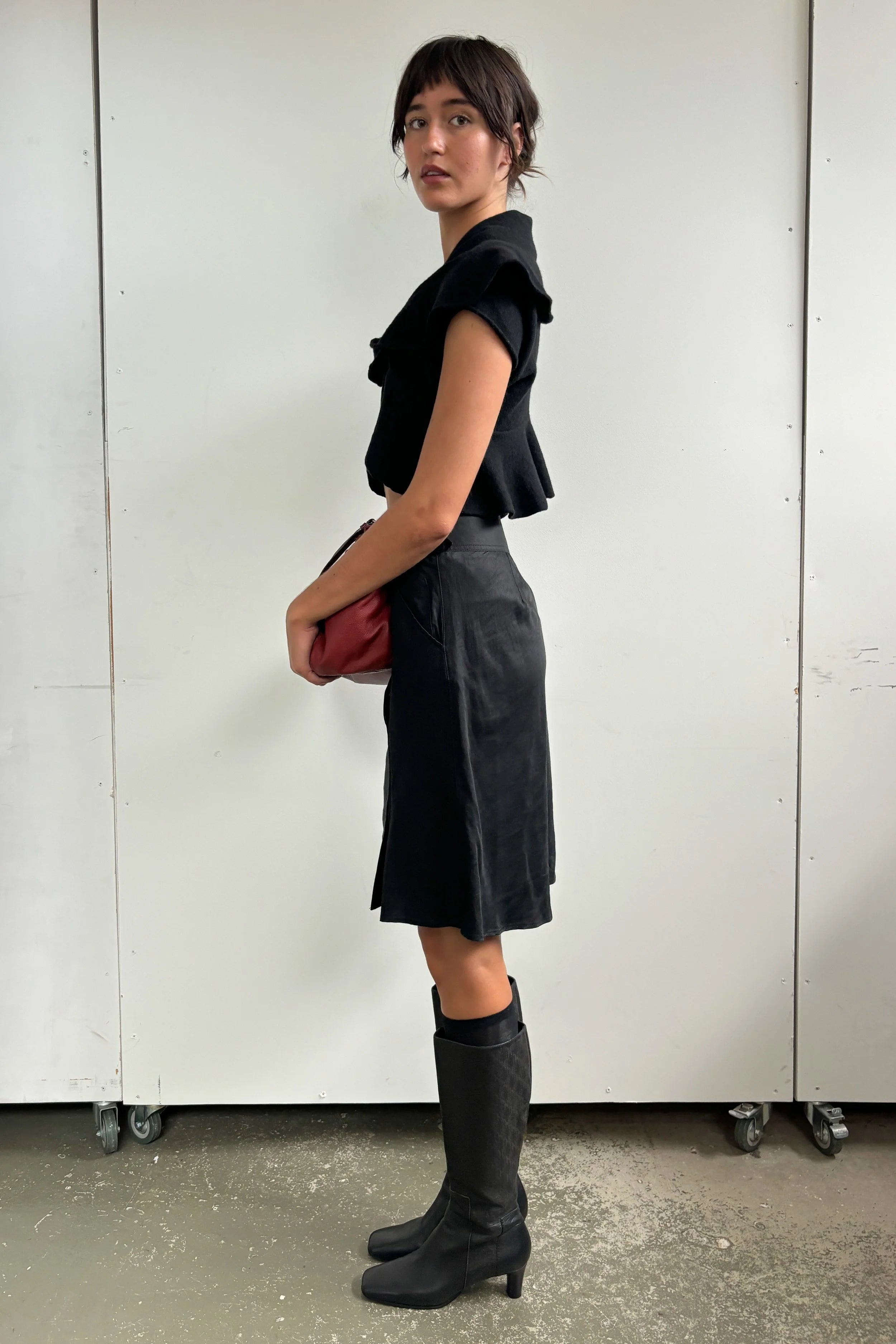 COSTUME NATIONAL WAXED COTTON BELTED SKIRT