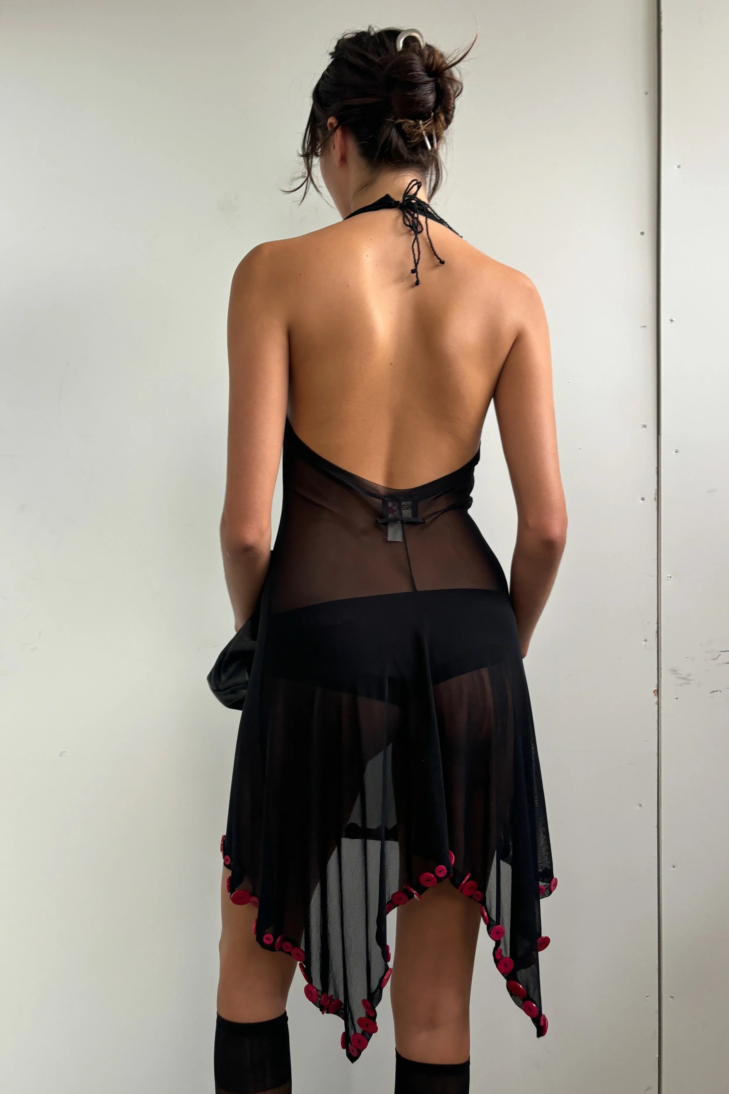 JEAN PAUL GAULTIER S/S 2003 SHEER MINI WITH PINK BUTTON TRIM