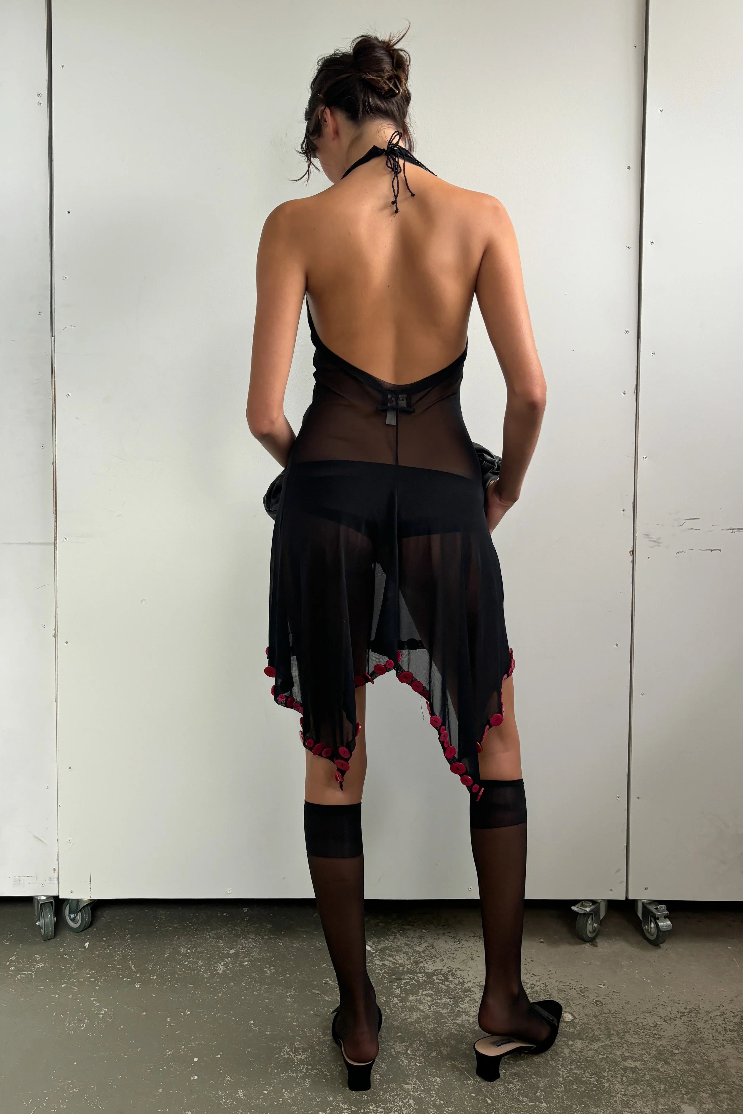 JEAN PAUL GAULTIER S/S 2003 SHEER MINI WITH PINK BUTTON TRIM