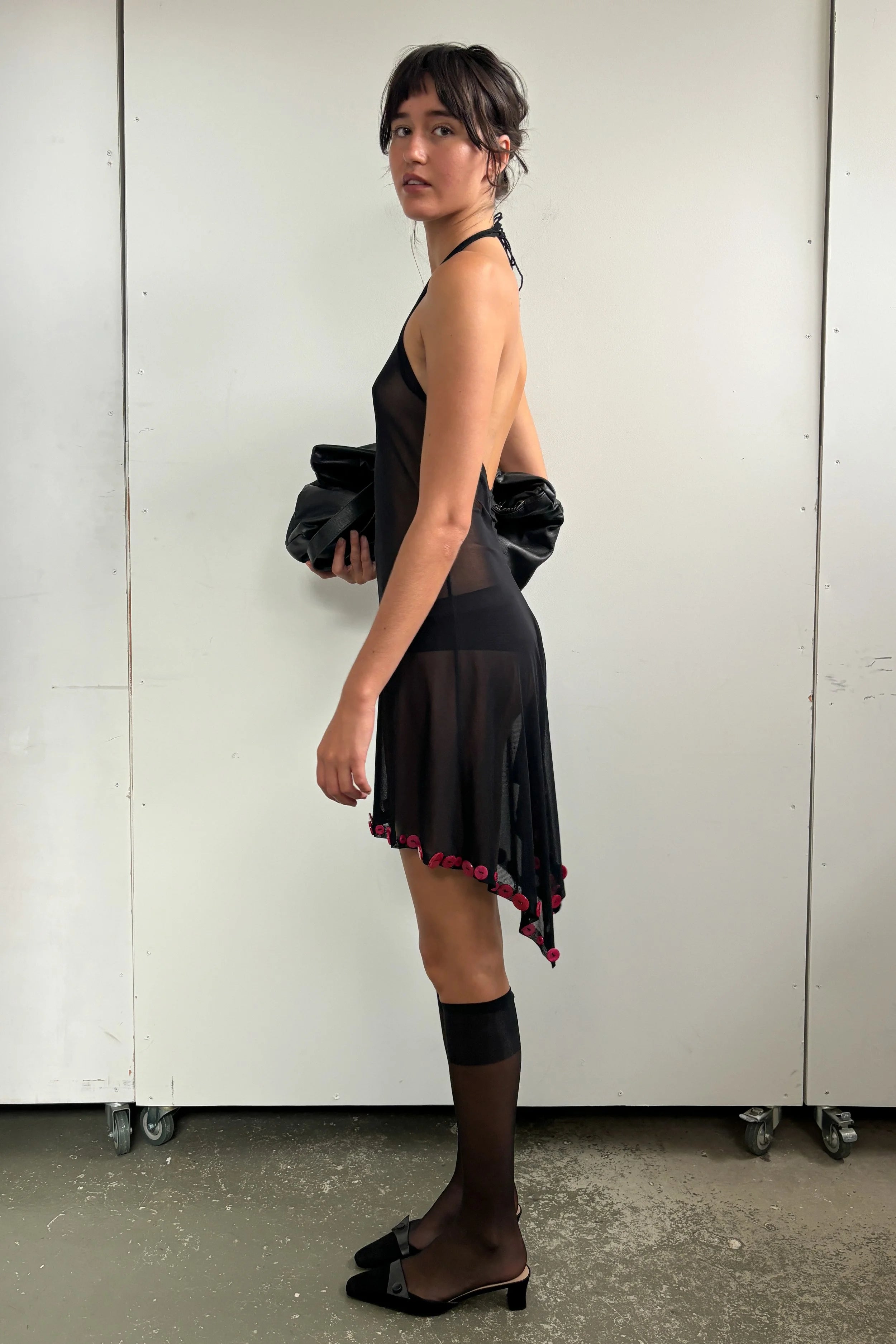 JEAN PAUL GAULTIER S/S 2003 SHEER MINI WITH PINK BUTTON TRIM