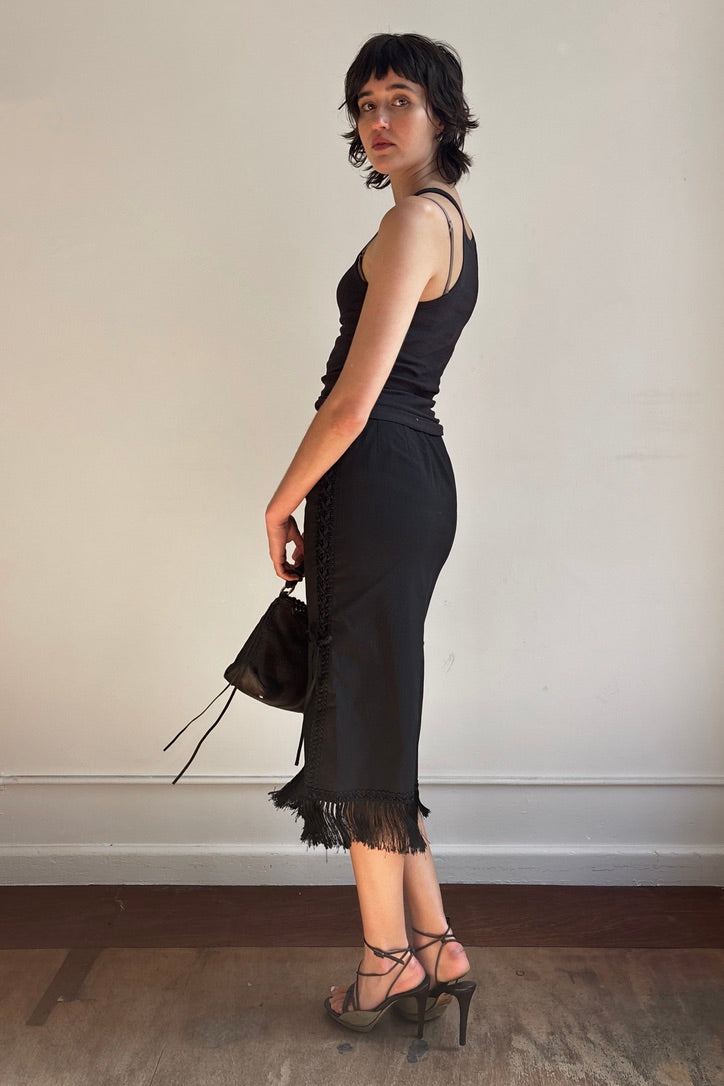 NOVESPAZIO LACE-UP MIDI SKIRT WITH FRINGE HEM