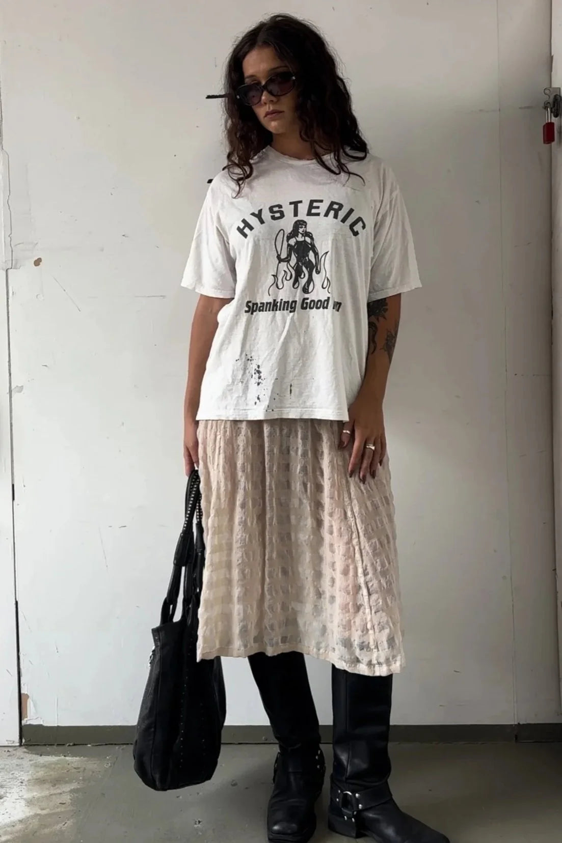 ISSEY MIYAKE SHEER CHECK MIDI SKIRT