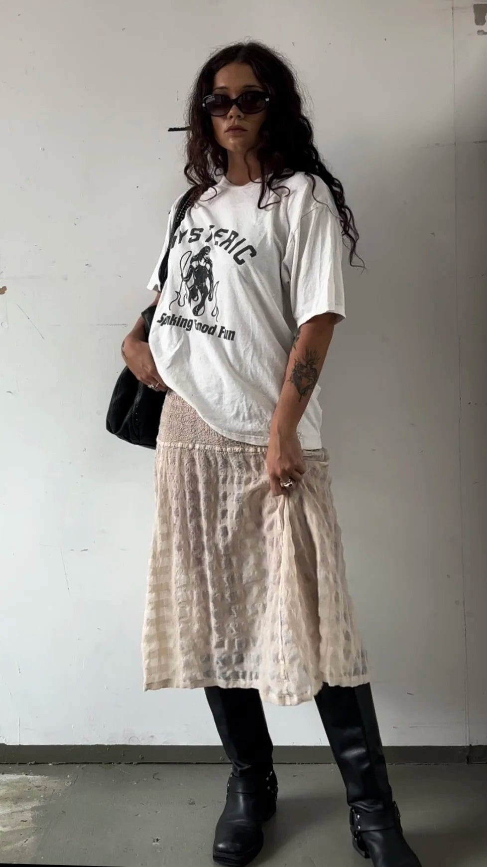 ISSEY MIYAKE SHEER CHECK MIDI SKIRT