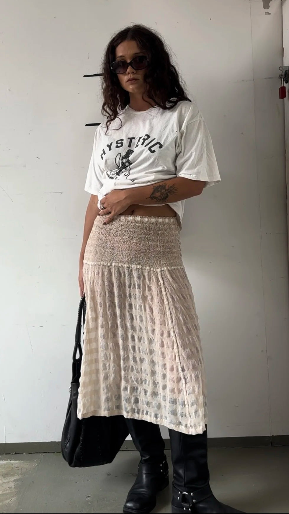 ISSEY MIYAKE SHEER CHECK MIDI SKIRT