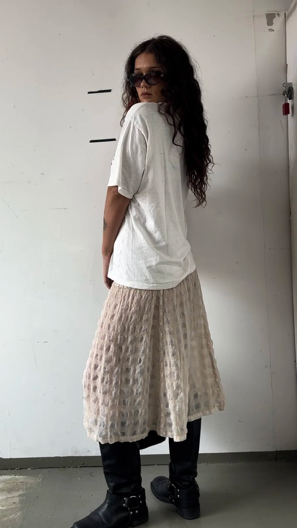 ISSEY MIYAKE SHEER CHECK MIDI SKIRT