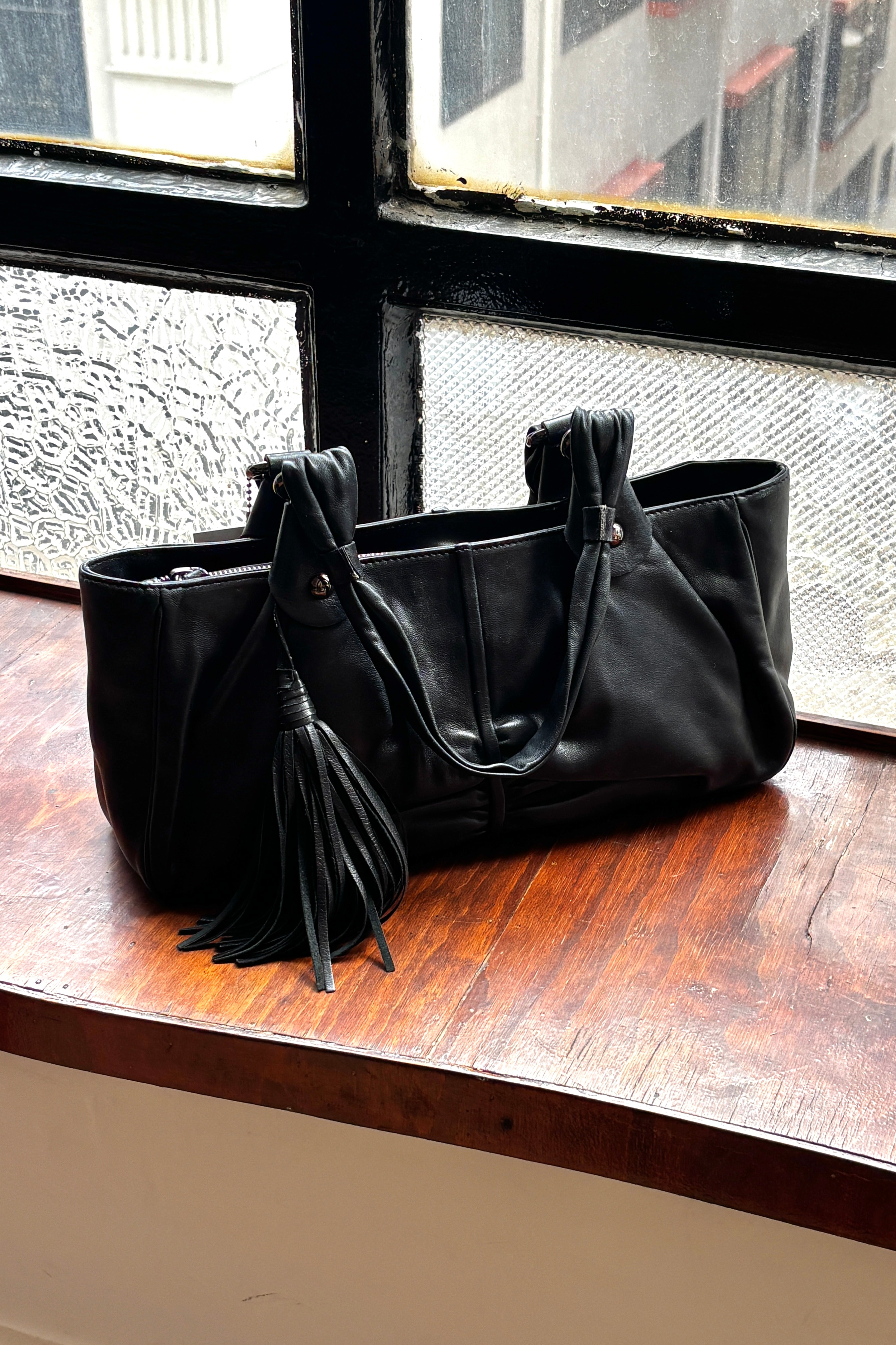 GIORGIO ARMANI LEATHER TASSEL HANDBAG