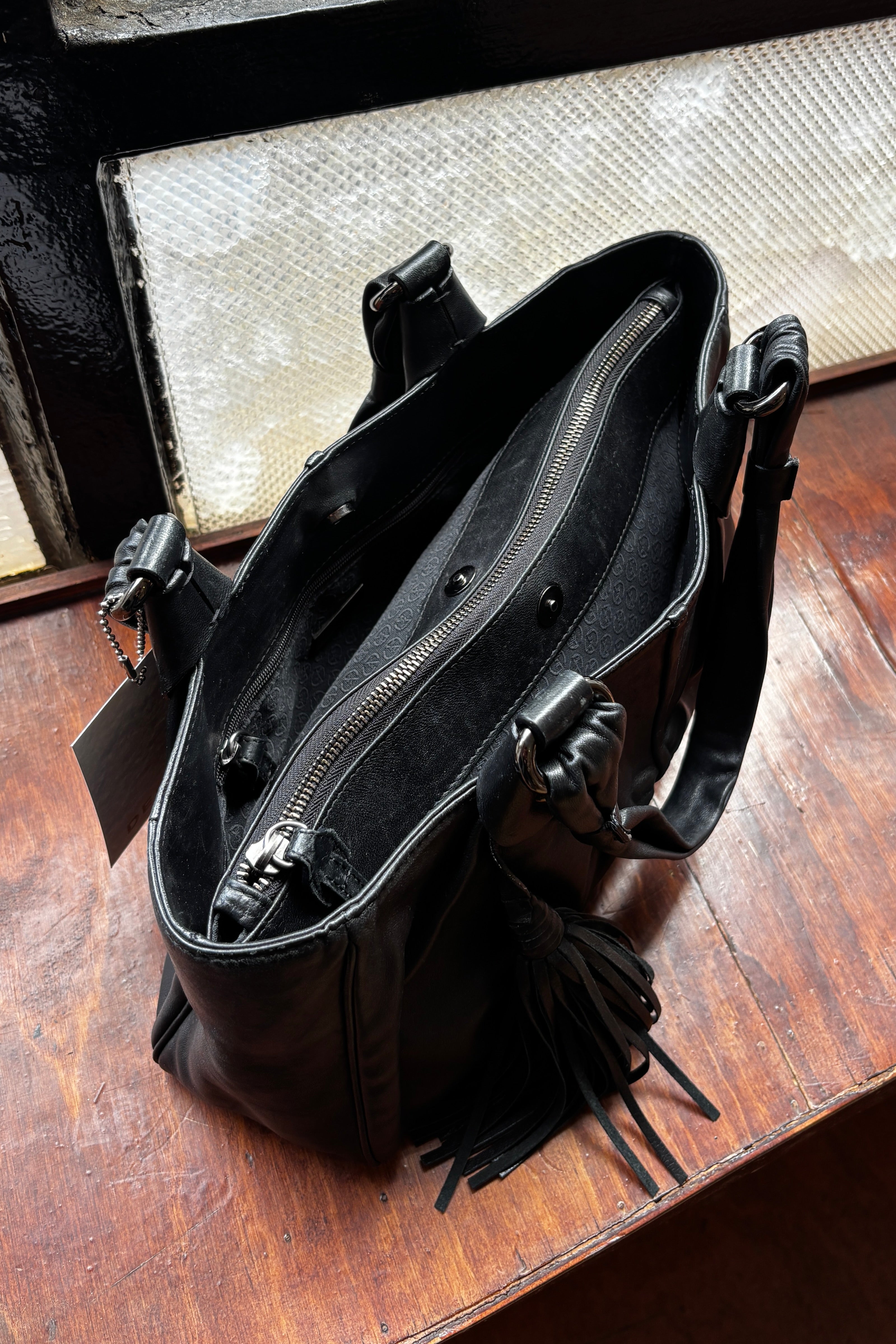 GIORGIO ARMANI LEATHER TASSEL HANDBAG